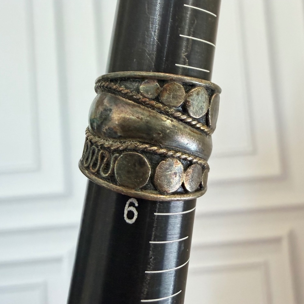 Vintage Sterling Silver Ring Wide Mixed Texture Boho 925 Band Size 6.5 3.8g
